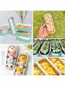 50 moldes pequeños de papel de aluminio con tapa, rectangulares, para hornear. Moldes desechables para mini pasteles y magdalenas. Vasitos para tarta de queso, postres, flanes, pudines y panes. - Celeste - Ver 7
