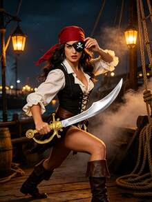 2pcs Pirate Plastic Cutlass Sword And Skull Crossbones Eye Patch Set, Halloween Party Cosplay Costume Accessories, Pirate Theme Party Small Gifts, Adult Dress Up Props - A - View 3