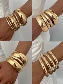 Random 13pcs/9pcs/4pcs/1pc Vintage Elegant Exaggerated Bohemian Style Women's Metal Iron Plate Bracelets, Suitable For Daily Casual, Party And Summer Vacation Travel Wear, Gift - Gold - View 7
