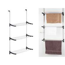 Homix - Tendedero de Puerta Plegable de 3 Estantes, Estendedero Vertical Colgante para Puerta o Pared, Estructura Metálica Compacta, Medidas 65,5 x 29 x 129 cm, Color Plata y Negro - 65,5 x 29 x 129 cm - Ver 2