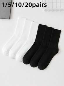 Men's Solid Color Ribbed Mid-Calf Socks, Soft Elastic Breathable Socks, All-Match Black & White Versatile, Daily Business & Sports Socks, Multi-Pack - Multicolor - View 19