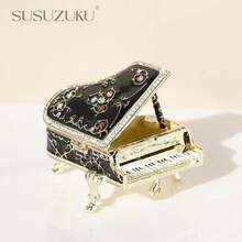SUSUZUKU 1pc Metal Enamel Painted Piano Decor With Diamond, Small Promotional Gift, Creative Home Desktop Luxury Decor, Piano Home Decor, Earring And Ring Box - Piano - View 6