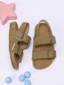 1 Pair Classic Unisex Kids Double Strap Hook & Loop Vintage Camel Color Versatile Beach Sandals Suitable For Summer - Camel - View 2