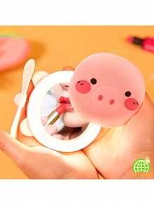 Mini Espelho Com Led E Ventilador Porquinho 3 Em 1 Maquiagem - Pink - Visão 4