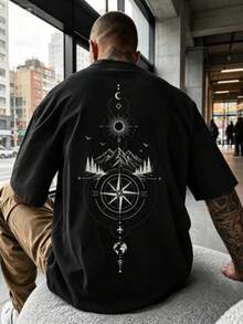 Men's Oversized Printed Short-Sleeve Drop-Shoulder Shirt T Summer Shirts For Men T T-Shirt Gift Summer Top - 黑色2 - 查看 2