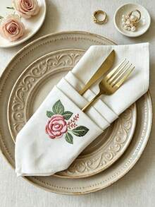 ABEST6522 Home&Living store Reusable Square Fabric Napkins Embroidered With Vintage Roses. Romantic Floral Table Decorations Fit Daily Dining, Parties, Weddings And Home Feasts. - Multicolor - View 4