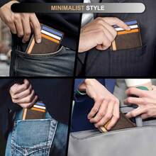 Cartera fina Travelambo con bolsillo frontal minimalista de cuero con bloqueo RFID, tamaño mediano - Cafetería CH - Ver 8