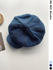 Large Head Circumference Vintage Oversized Octagonal Beret, Spring/Summer Thin Cloud Newsboy Cap, Couple Blue Retro Washed Face-Slimming Duck Bill Painter Hat, Outdoor Sun Protection Hat For Travel And Outfit - Multicolor - View 12