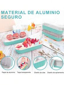 50 moldes pequeños de papel de aluminio con tapa, rectangulares, para hornear. Moldes desechables para mini pasteles y magdalenas. Vasitos para tarta de queso, postres, flanes, pudines y panes. - Celeste - Ver 2