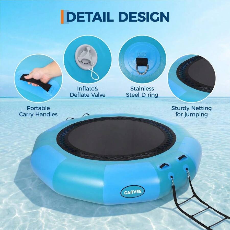 Water Trampoline for Lake,12FT Recreational Water Bouncer Electric Inflator, Trampolines for Adults Portable Bounce Swim Platform with Pump and Rope Ladder - Azul - Ver 1