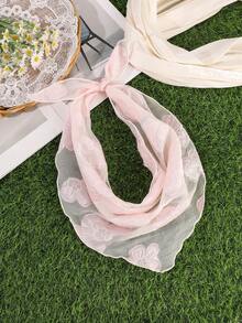 1 pieza Pañuelo triangular de malla transparente estilo francés romántico con bordado floral color macaron dopamina, accesorio versátil para el cabello de mujer estilo calle dulce para vacaciones en la playa - Multicolor - Ver 12