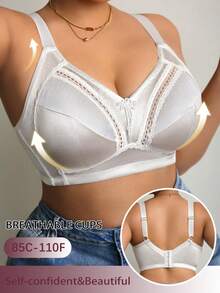 Bra Tanpa Kawat Wanita Ukuran Besar dengan Motif Renda, Bernapas, Anti Selip, Dukungan Tinggi, Tali Bahu yang Dapat Diatur, Tanpa Jahitan, Cocok untuk Pemakaian Sehari-hari - Putih - View 4