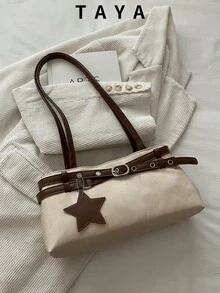 Belt Decor Handbag Shoulder Bag Star Pendant Commuter Purse For Parties Gatherings Outings Shopping Daily Use Work Bag Office Workers Elegant Women - Beige - View 2