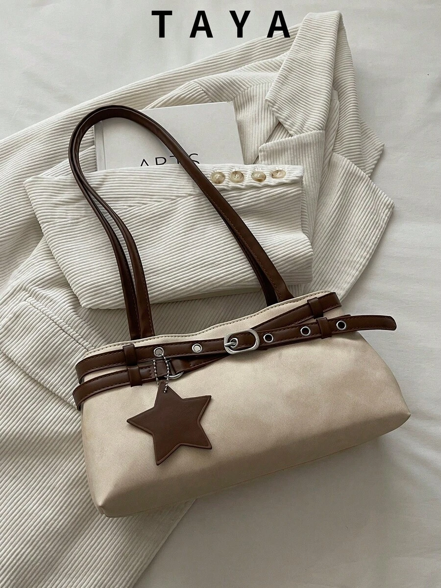 Belt Decor Handbag Shoulder Bag Star Pendant Commuter Purse For Parties Gatherings Outings Shopping Daily Use Work Bag Office Workers Elegant Women