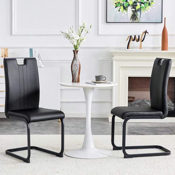 Set Of 2 Black Chairs – PU Material, Architectural Style