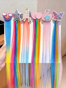 1pc Cute Cartoon Pattern Rainbow Gradient Hair Clip, Suitable For Girls. Rainbow, Five-Pointed Star, Unicorn, Heart, Swan, Butterfly Patterns. Multiple Colors Available. Accessories For Cosplay/Party/Photoshoot. - Multicolor - View 2