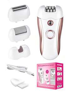 ALUSHEE 3-In-1 Women's Electric Epilator, Exfoliator, Shaver, Full Body Washable Hair Removal Device, 600mAh Battery Capacity, With Shaver, Epilator And Foot Grinding Head, Built-In LED Light, Dual Speed Mode, Rechargeable, Suitable For Face, Underarms And Legs Hair Removal - View 7
