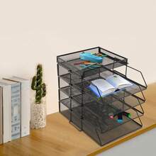 Paper Letter Tray, Desk File Organizer, Stackable Desk File Document Organizer - Black - View 2
