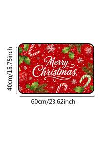 1/16pcs Christmas Decorative Floor Mat (40x60cm / 50x80cm / 40x120cm) Minimalist Style, Red Background With Candy Cane And Holly, Suitable For Christmas Winter Home Decor, Entryway Mat, Bathroom Kitchen Holiday Decoration - Multicolor - View 12