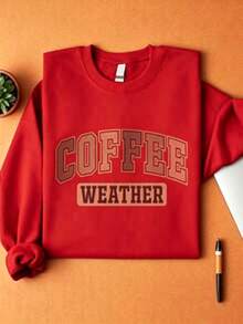 Coffee Weather Sweatshirts ,Women's Fall Season Sweater ,Coffee Lover Long Sleeve Sweatshirts ,Fall Lover Gift MAPA439 Comfortable Cotton - 紅色 - 查看 2