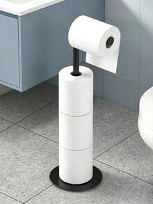 No-Drill Folding Floor Standing Toilet Paper Holder, Non-Slip Base, Independent Vertical Toilet Paper Roll Storage Rack, No Wall Installation Required, Portable Space-Saving, Suitable For Small Bathrooms, Guest Bathrooms And Rental Bathrooms - Multicolor - View 3