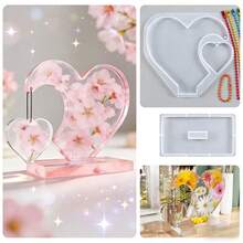 Silicone Mold Set For Epoxy Resin And Fragrance Plaster: Large Heart, Small Heart Combination Pendant, Photo Frame Decor - Heart-shaped Mold - View 3