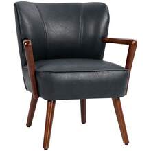 Akzentsessel, breiter Sitz, Lederoptik, Holzrahmen, bis 120 kg, 67x77x80 cm, Schwarz - Verschiedenfarbig - Übersicht 1