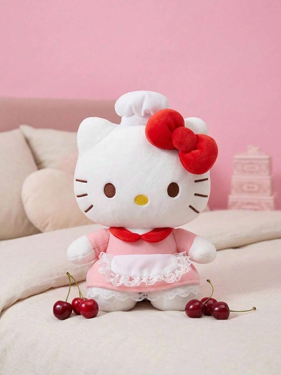 HELLO KITTY AND FRIENDS | Joivida 1pc Plush Toy With Red Bow And Lace Apron Pattern, Perfect For Living Room, Bedroom, Dressing Table, Home D R, An Ideal Gift For Holidays, Parties, Valentine's Day, Suitable For Adults, Teens, Family & Friends, Spring To Summer - White - View 1