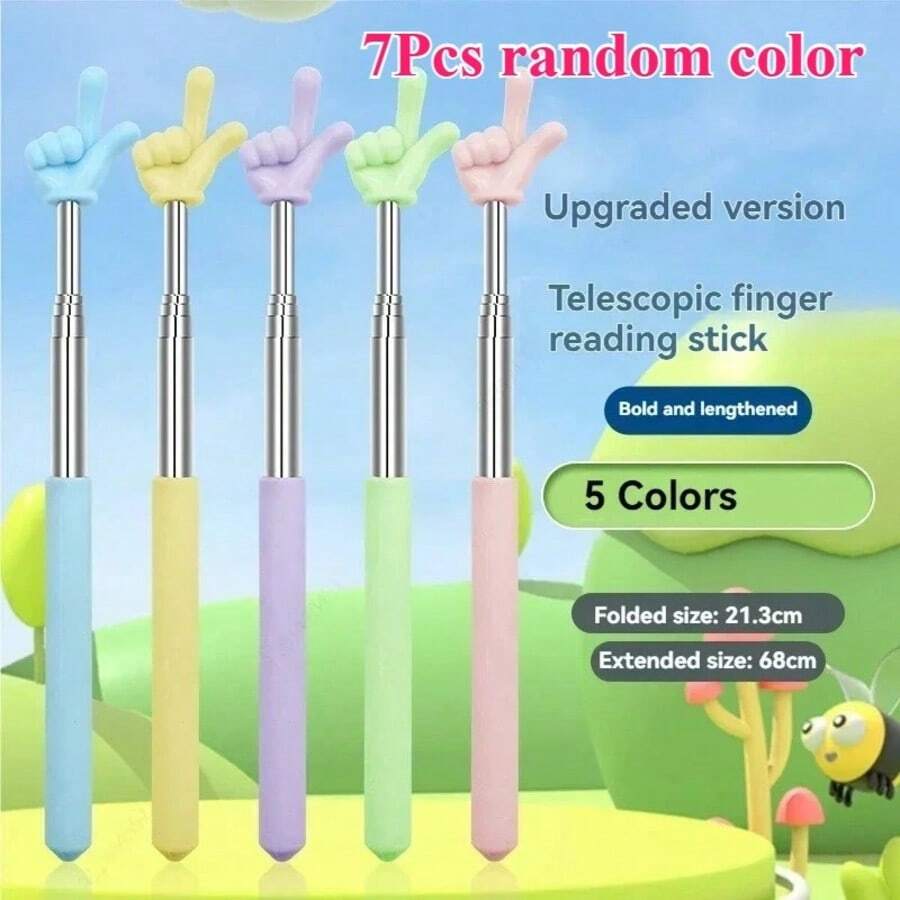 7pcs Random Color Telescopic Reading Finger Pointers, Conducting Baton, Click Reading Teaching Aid Tool, Teacher Classroom Pointer - A - View 1