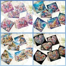6pcs Diamond Painting Greeting Card Set, Butterfly, Seashell, House, Flower Patterns, Paper Material With Partial Mosaic Craft, Holiday Greetings For Friends And Family, Banquet Handwritten Blessing Cards, Anniversary Message Cards - 6Pcs - View 5