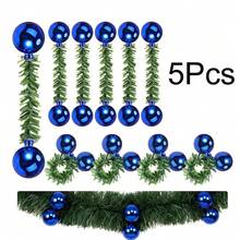 5pcs Christmas Painted Balls, Pine Pattern Decorative Ribbon, Electroplated Decorative Balls, Matte & Glossy Wavy Balls, 15CM Christmas Party Supplies - Multicolor - View 12