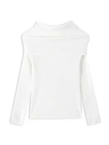Sweater Off-Shoulder Gaya Baru Seksi Kerah Lebar Bahu Terbuka Atasan Rajut Lengan Panjang Elegan Lembut Musim Gugur/Dingin - Putih - View 7