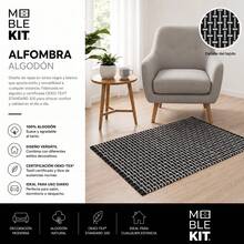 KIWI MOBLEKIT | Cotton Rug 60x90 Cm Black With Geometric Design, Living Room And Bedroom Rug, Soft 100% Cotton Fabric, OEKO-TEX Standard 100 Certified, Nordic Style - Black Op2 - View 3