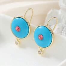 Vintage blaue Hauptstein mit rosa Zirkonia Akzenten Damen Ohrringe, erfrischendes Kontrastfarben Design, geeignet für Sommer Strand Ausflüge, Strand Pool Partys, tropische Urlaube und tägliches Tragen, atmosphärische Urlaubs Ohrringe - Gold - Übersicht 6