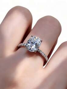 ConiiW A 925 Sterling Silver Oval Ring With A 2/3-Carat Moissanite, Suitable For Both Men And Women, Perfect For Everyday Wear, Dates, And Parties. - Silver - View 4