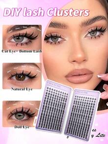 480/320pcs Fairy Style Cluster False Eyelashes, Cartoon Eyelash Extensions, Delicate Natural Invisible Eyelash Band, Waterproof, Home DIY Eyelash Extensions, Cluster False Eyelashes, Single False Eyelashes, Natural Style Vs. Voluminous Style - Multicolor - View 6