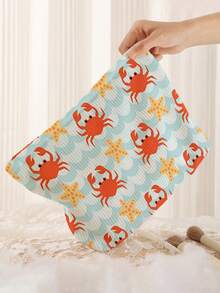 1pc Portable Cosmetic Storage Bag With Ocean Element Crab Pattern, Double-Sided Print Travel Zipper Makeup Bag, Multi-Function Toiletries Organizer - Multicolor - View 5