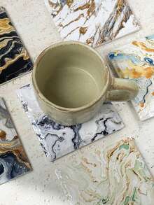 Ins Style Gilded Fluid Marble Pattern Ceramic Coaster, Minimalist High-Definition Printed Waterproof Heat-Resistant Square Ceramic Desktop Protector, Suitable For Home Decor, Refrigerator, Daily Use And Holiday Birthday Gift - Multicolor - View 10