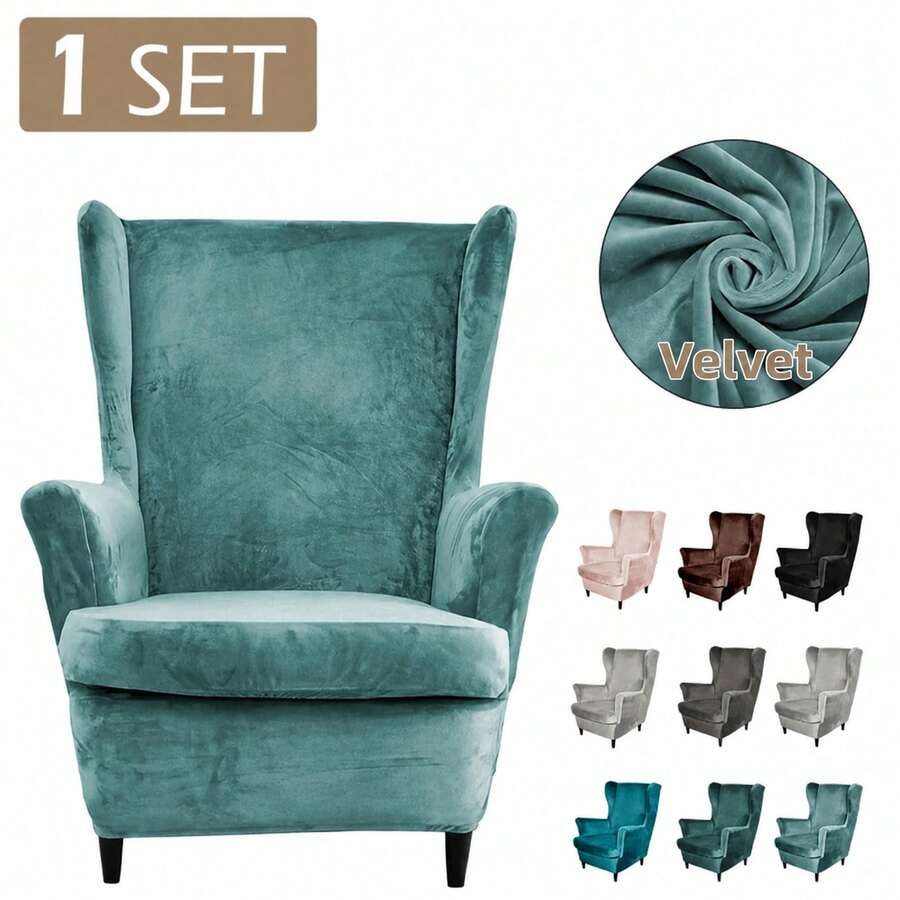 1 Set Winged Chair Cover, Sofa Cover, Sofa Cushion, Sofa Protector, Sofa Slipcover, Sofa Back Cover, Living Room & Bedroom Velvet Stretch Winged Chair Cover - Multicolor - View 1