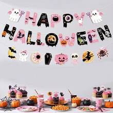 1 Set Halloween Theme Party Decoration Pumpkin Bunting Banner Spiral Card Decor, DIY Party Decoration (Fixed Rope 196.85inch*3) - A - View 3