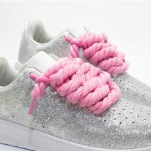 2 pares de zapatillas deportivas con plataforma de unicolor, cuerda trenzada hecha a mano de 8mm/5mm - Cuerda de algodón rosa de 8 mm + 5 mm - Ver 6