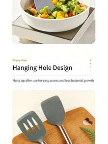 2pcs Premium Silicone Spatula Set, Durable Solid And Perforated Design, Heat-Resistant Flexible Non-Scratch, With Polished Stainless Steel Hook Handle, Easy To Clean Multi-Functional Kitchen Utensils - Khaki - View 6