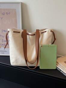 Large Capacity Canvas Bag. Fashionable Shoulder Bag. Casual Tote Bag. Simple Commuter Underarm Bag - Multicolor - View 8
