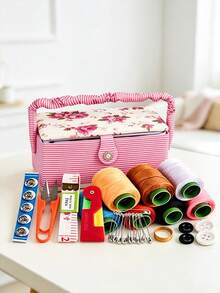 Floral Striped Sewing Basket, Fabric Sewing Accessories Storage Box,Portable Fabric Sewing Box With Handle, Multi-Size Storage Organizer For Sewing Accessories - Multiple Specifications - View 3