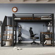 Bed Frame With Metal And Shelves, 120x200cm - 黑胡桃木 - 查看 1