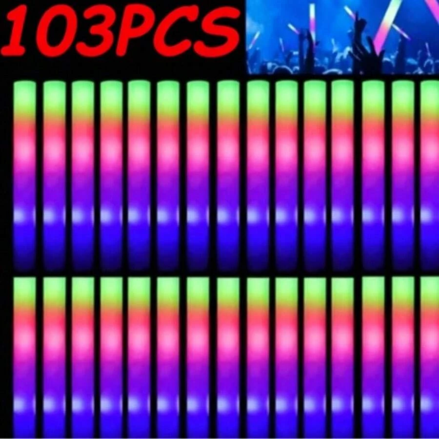 CamelParty 103PCS LED Foam Glow Sticks, Glow Sticks Bulk Party Pack With 3 Modes Colorful Flashing, Glow In The Dark Party Supplies, Light Up Foam Sticks For Wedding, Glow Party, Birthday, Raves, Concert,Halloween,Christmas - 深灰色 - 查看 1