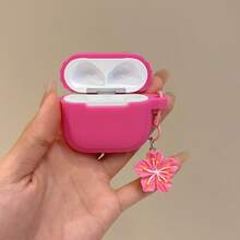 1件純色矽膠一體式保護殼，相容 4、Apple Earbuds Pro 2、3、3、2，柔軟保護套附 3D 櫻花吊飾，生日禮物 - 玫紅色 - 查看 6