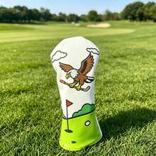 Eagle Embroidered Golf Club Head Cover, Waterproof PU Leather Wood Club Protector, Cartoon Fairway Wood Driver Universal Club Cover, Outdoor Golf Sports Accessory, Wear-Resistant Anti-Collision Golf Club Protective Sleeve, Unisex Fun Golf Course Pattern Golf Club Protection - White - View 3