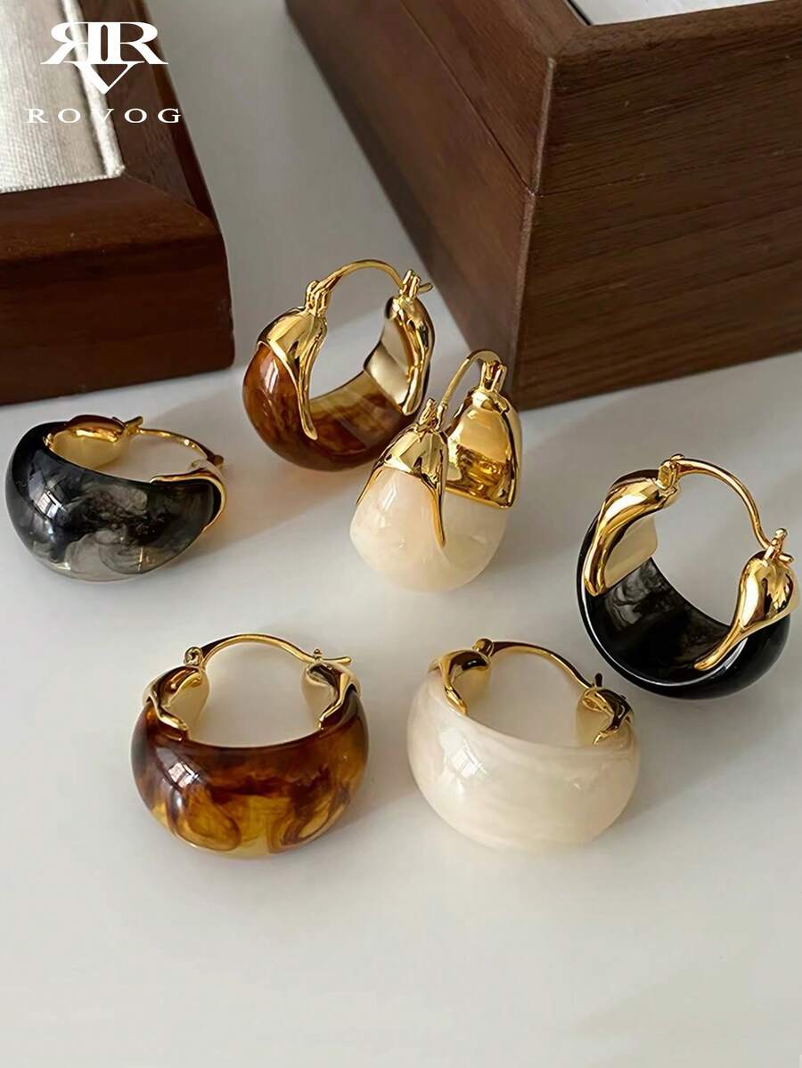 3 Pairs Synthetic Resin Geometric Hoop Earrings Set Suitable For Women's Daily Wear And Gatherings