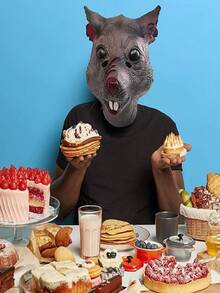 Rat Mask Latex Scar Rat Mask Animal Halloween Cosplay Party Costume Prop - Multicolor - View 2